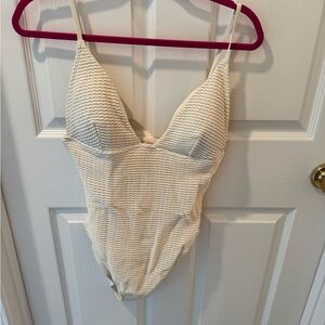 J. Crew Cream Textured One-Piece Swimsuit